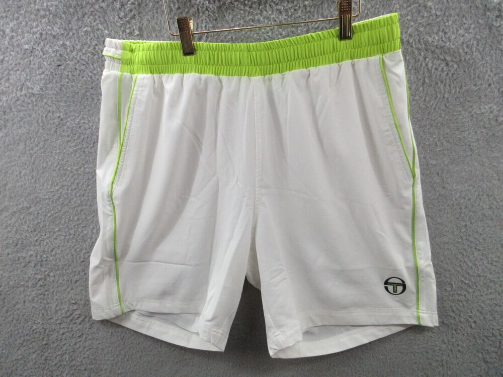 NWOT Sergio Tacchini TCP Shorts Mens Size Medium Mesh Lined WHITE LIME Shorts